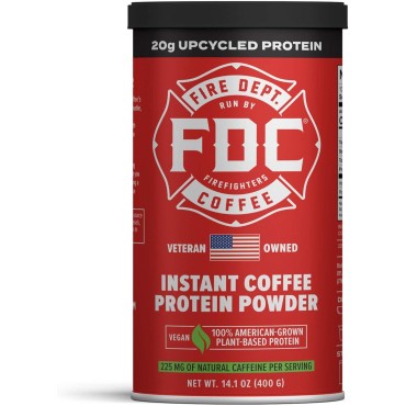 Fire Department Coffee - Gives Back to Firefighters - Instant Coffee Protein Powder - Plant Based Protein Powder - 100% American-Grown, Made with Upcycled Barley Protein - Veteran Owned - 14.1 oz Can