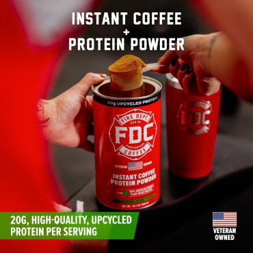 Fire Department Coffee - Gives Back to Firefighters - Instant Coffee Protein Powder - Plant Based Protein Powder - 100% American-Grown, Made with Upcycled Barley Protein - Veteran Owned - 14.1 oz Can