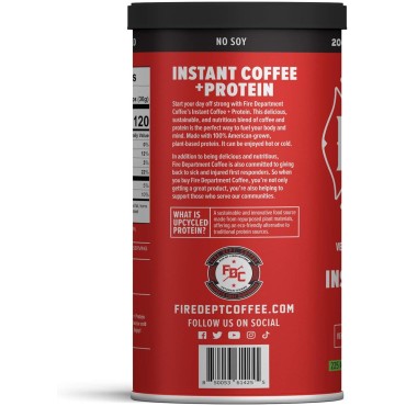 Fire Department Coffee - Gives Back to Firefighters - Instant Coffee Protein Powder - Plant Based Protein Powder - 100% American-Grown, Made with Upcycled Barley Protein - Veteran Owned - 14.1 oz Can