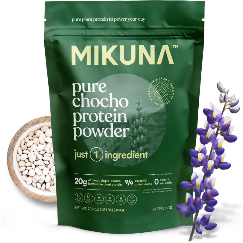 Mikuna Vegan Protein Powder (Pure Chocho, 21 Servings) - Plant Based Chocho Superfood Protein - Dairy Free Protein Powder Packed with Vitamins, Minerals & Fiber - Gluten, Keto & Lectin-Free