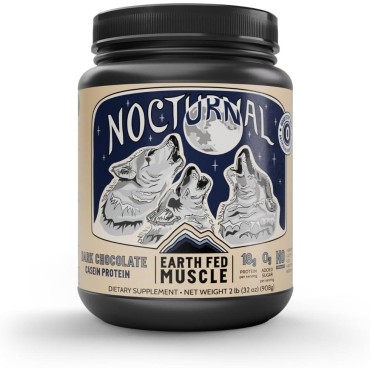 Earth Fed Muscle Nocturnal Casein/Whey Protein Blend. Helps Keep You Full, Overnight Muscle Recovery, Rich Dark Chocolate Flavor - 18g Protein, 23 Servings - Sugar Free, Keto, Soy Free, Gluten Free.