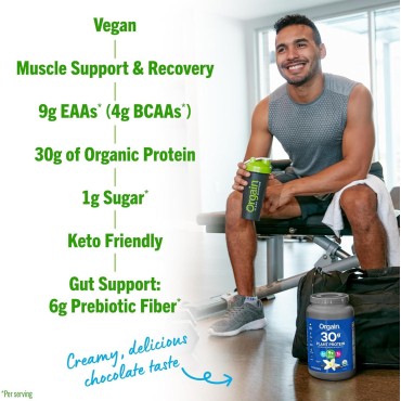 Orgain Organic 30g Vegan Protein Powder, Vanilla, 9g EAAs + BCAAs, Plant Protein, 4g Prebiotic + Fiber, 1g Sugar, Pre-Workout, Muscle Support + Recovery - 2.01lb (Packaging May Vary)