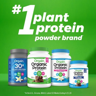 Orgain Organic 30g Vegan Protein Powder, Vanilla, 9g EAAs + BCAAs, Plant Protein, 4g Prebiotic + Fiber, 1g Sugar, Pre-Workout, Muscle Support + Recovery - 2.01lb (Packaging May Vary)