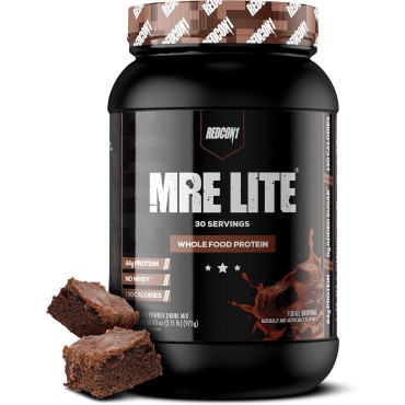 REDCON1 MRE Lite Whole Food Protein Powder, Fudge Brownie - Low Carb & Whey Free Meal Replacement with Animal Protein Blends - Easy to Digest Supplement Made with MCT Oils (30 Servings)