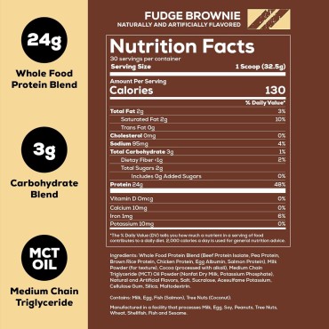 REDCON1 MRE Lite Whole Food Protein Powder, Fudge Brownie - Low Carb & Whey Free Meal Replacement with Animal Protein Blends - Easy to Digest Supplement Made with MCT Oils (30 Servings)