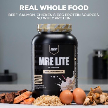 REDCON1 MRE Lite Whole Food Protein Powder, Fudge Brownie - Low Carb & Whey Free Meal Replacement with Animal Protein Blends - Easy to Digest Supplement Made with MCT Oils (30 Servings)