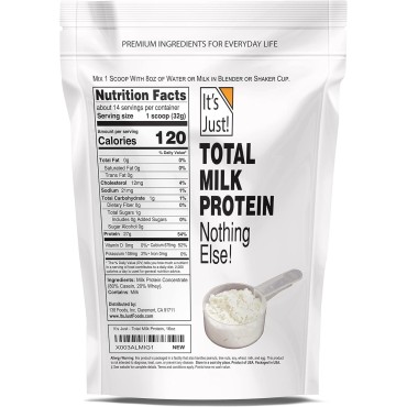 It's Just! - Milk Protein Concentrate Powder, Naturally 80% Casein / 20% Whey, rBSH/RBST Hormone Free, No Added Sugar (1 Pound, Unflavored)