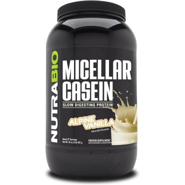 NutraBio Micellar Casein Protein Powder- Casein Protein Powder Strawberry- Slow Digesting - Muscle Growth - Essential Amino Acids - Non-GMO - Gluten & Soy Free- 2 lbs Vanilla