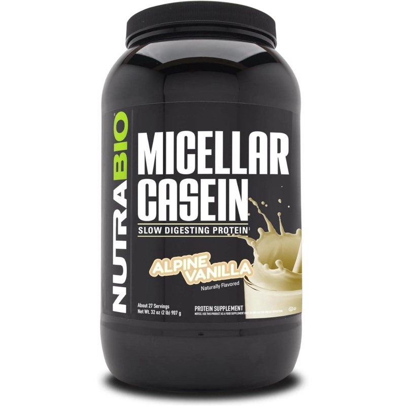 NutraBio Micellar Casein Protein Powder- Casein Protein Powder Strawberry- Slow Digesting - Muscle Growth - Essential Amino Acids - Non-GMO - Gluten & Soy Free- 2 lbs Vanilla