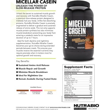 NutraBio Micellar Casein Protein Powder- Casein Protein Powder Strawberry- Slow Digesting - Muscle Growth - Essential Amino Acids - Non-GMO - Gluten & Soy Free- 2 lbs Vanilla