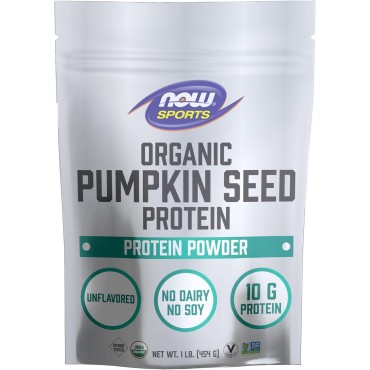 NOW Foods Sports Nutrition, Organic Pumpkin Seed Protein Powder With 10g of Protein, Certified Non-GMO, Unflavored, 1-Pound