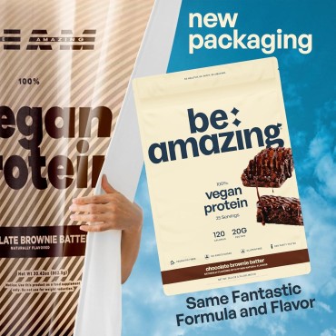 BEAM Be Amazing Vegan Protein Powder | 20g Plant-Based Protein with Prebiotics Fibers | Sugar-and-Gluten-Free Shake Mix, Low Carb Non-Dairy Smoothie | Chocolate Brownie Batter, 25 Servings