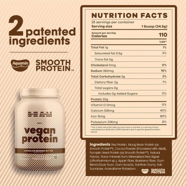 BEAM Be Amazing Vegan Protein Powder | 20g Plant-Based Protein with Prebiotics Fibers | Sugar-and-Gluten-Free Shake Mix, Low Carb Non-Dairy Smoothie | Chocolate Brownie Batter, 25 Servings