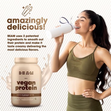 BEAM Be Amazing Vegan Protein Powder | 20g Plant-Based Protein with Prebiotics Fibers | Sugar-and-Gluten-Free Shake Mix, Low Carb Non-Dairy Smoothie | Chocolate Brownie Batter, 25 Servings