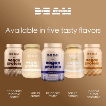 BEAM Be Amazing Vegan Protein Powder | 20g Plant-Based Protein with Prebiotics Fibers | Sugar-and-Gluten-Free Shake Mix, Low Carb Non-Dairy Smoothie | Chocolate Brownie Batter, 25 Servings