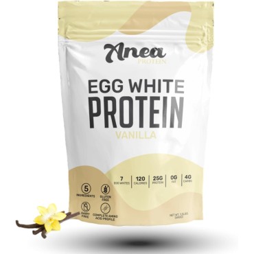 Anea Egg White Protein Powder | Vanilla Flavored | 25g Protein | Dairy Free | Gluten Free | Fat Free | Amino Acids | High Biological Value | 1.5 Pound (Pack of 1), Vanilla