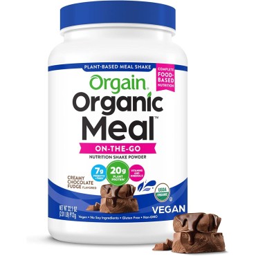 Orgain Organic Meal, Vegan Meal Replacement Protein Powder, Creamy Chocolate Fudge - 20g Plant Based Protein, 7g Prebiotic Fiber, Fruits, Vegetables & Greens, Gluten Free, Shakes & Smoothies, 2.01lb