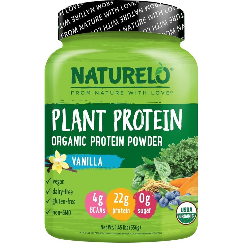 NATURELO Plant Protein Powder, Vanilla, 22g Protein - Non-GMO, Vegan, No Gluten, Dairy, or Soy - No Artificial Flavors, Synthetic Coloring, Preservatives, or Additives - 20 Servings