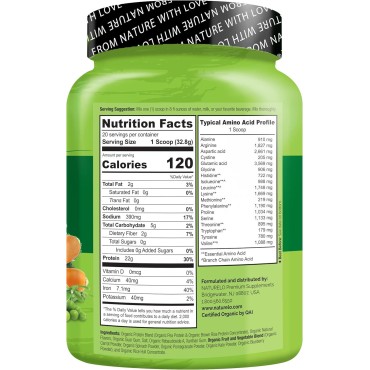 NATURELO Plant Protein Powder, Vanilla, 22g Protein - Non-GMO, Vegan, No Gluten, Dairy, or Soy - No Artificial Flavors, Synthetic Coloring, Preservatives, or Additives - 20 Servings