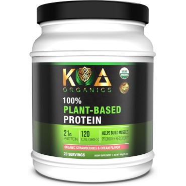 Vegan Protein Powder, Gourmet Strawberries & Cream Flavor- 21g of The Best Tasting Plant-Based Protein with only 120 Calories - USDA Organic, Non-GMO, Gluten Free, Sugar Free - 640g