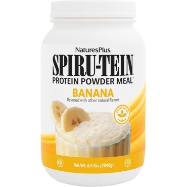 Natures Plus SPIRU-TEIN, Banana - 4.5 lbs - Plant-Based Protein Shake - Non-GMO, Vegetarian, Gluten Free - 60 Servings