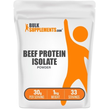 BulkSupplements.com Beef Protein Isolate Powder - Lactose Free Protein Powder, Beef Protein Powder - Unflavored & Gluten Free, 30g per Serving, 1kg (2.2 lbs) (Pack of 1)