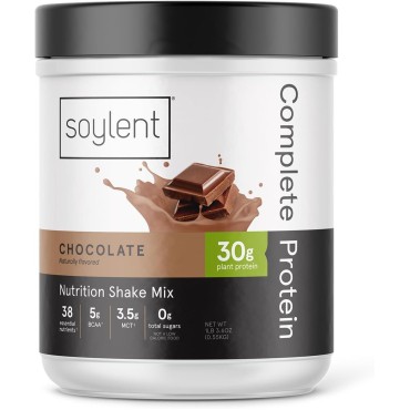 Soylent Complete Protein Powder, Chocolate, 30g Protein Shake for Muscle Growth and Recovery, BCAAs, DHA, MCT, 28 Vitamins & Minerals, Zero Sugar, Gluten Free, Vegan - 1.25lb