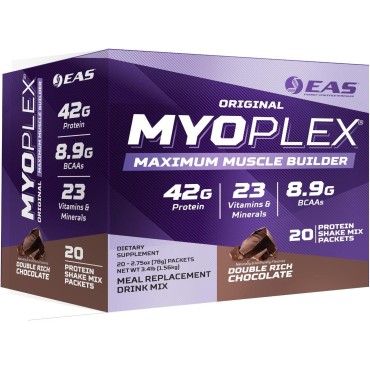 Original Myoplex Maximum Muscle Builder | Meal Replacement Protein Drink Mix | Quality Protein Blend | 42g Protein | 20 Individual Packets (Double Rich Chocolate)