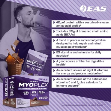 Original Myoplex Maximum Muscle Builder | Meal Replacement Protein Drink Mix | Quality Protein Blend | 42g Protein | 20 Individual Packets (Double Rich Chocolate)