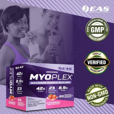 Original Myoplex Maximum Muscle Builder | Meal Replacement Protein Drink Mix | Quality Protein Blend | 42g Protein | 20 Individual Packets (Double Rich Chocolate)