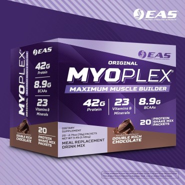 Original Myoplex Maximum Muscle Builder | Meal Replacement Protein Drink Mix | Quality Protein Blend | 42g Protein | 20 Individual Packets (Double Rich Chocolate)