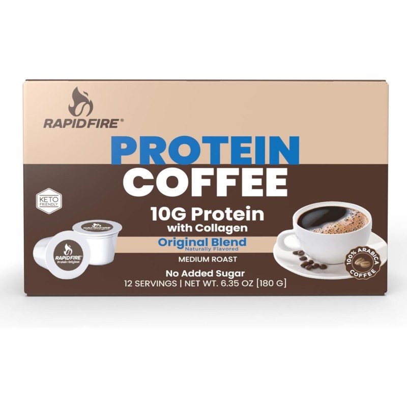 Protein Coffee, Original Blend, Keto Friendly, 10g of Protein with Collagen, Vitamins and Minerals, 12 Single Serve K-Cups, May Boost Metabolism and Increase Energy, Multicolor