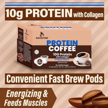 Protein Coffee, Original Blend, Keto Friendly, 10g of Protein with Collagen, Vitamins and Minerals, 12 Single Serve K-Cups, May Boost Metabolism and Increase Energy, Multicolor