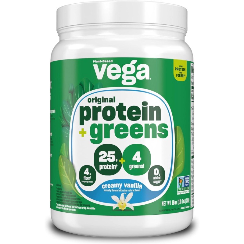 Vega Protein and Greens Protein Powder Creamy Vanilla (11 Servings) 25g Plant Based Protein Plus Veggies, Vegan, Non-GMO, Pea Protein for Women and Men, 1.2lbs