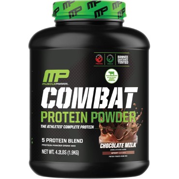 MusclePharm Combat Protein Powder, Chocolate Milk Flavor, Fuels Muscles for Productive Workouts, 5 Protein Sources including Whey Protein Isolate & Egg Albumin, Gluten Free, 4 lb, 52 Servings