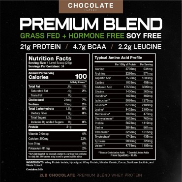 Muscle Feast Premium Blend All Natural Hormone Free Grass-Fed Whey Protein Powder, Chocolate, 2lb