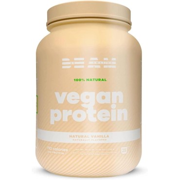 BEAM Be Amazing Vegan Protein Powder | 20g Plant-Based Protein with Prebiotics Fibers | Sugar-and-Gluten-Free Shake Mix, Low Carb Non-Dairy Smoothie | Natural Vanilla, 25 Servings