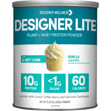 Designer Wellness, Designer Lite, Low Calorie Natural Protein, Prebiotic Fiber, Key Vitamins & Minerals, Vanilla Cupcake, 9.03 Ounces