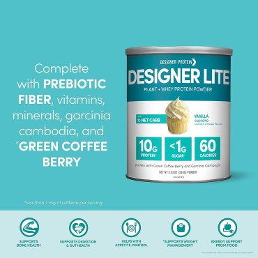 Designer Wellness, Designer Lite, Low Calorie Natural Protein, Prebiotic Fiber, Key Vitamins & Minerals, Vanilla Cupcake, 9.03 Ounces