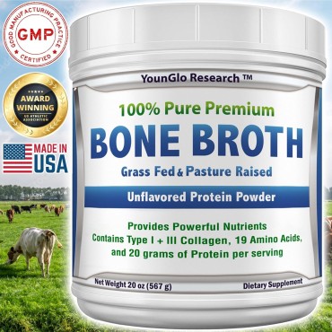 Bone Broth Beef Protein Powder 20 oz, High Collagen & Gelatin from Grass Fed Bovine, Delicious Marrow Benefits for Soups & Sipping Broths, Unflavored Animal Based Keto Concentrate