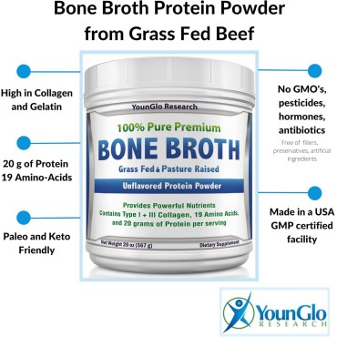 Bone Broth Beef Protein Powder 20 oz, High Collagen & Gelatin from Grass Fed Bovine, Delicious Marrow Benefits for Soups & Sipping Broths, Unflavored Animal Based Keto Concentrate