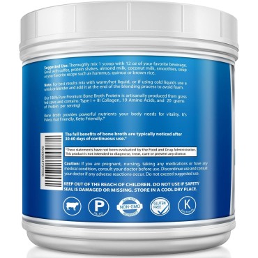 Bone Broth Beef Protein Powder 20 oz, High Collagen & Gelatin from Grass Fed Bovine, Delicious Marrow Benefits for Soups & Sipping Broths, Unflavored Animal Based Keto Concentrate