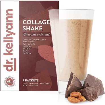 Dr. Kellyann Keto Chocolate Almond Shakes - 100% Grass Fed Collagen Protein by Bone Broth Expert Gluten Free, Dairy Free, Soy Free, Non-GMO - Perfect for Keto, Paleo & Weight loss Diets (7 servings)