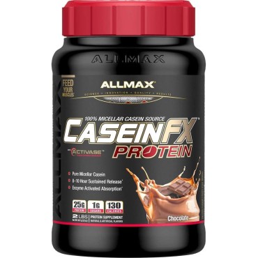 ALLMAX CASEIN-FX Protein, Chocolate - 2 lb - 25 Grams of Slow-Release Protein Per Scoop - Low Carb & Zero Added Sugar - Approx. 27 Servings