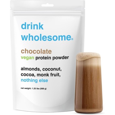 drink wholesome Vegan Chocolate Almond Protein Powder | for Sensitive Stomachs | Easy to Digest | Gut Friendly | No Bloating | 1.25 lb