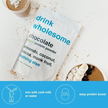 drink wholesome Vegan Chocolate Almond Protein Powder | for Sensitive Stomachs | Easy to Digest | Gut Friendly | No Bloating | 1.25 lb