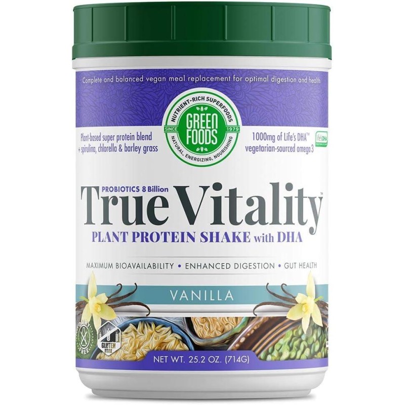 Green Foods True Vitality Plant Protein Shake with DHA Vanilla - 25.2 oz