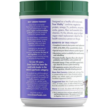 Green Foods True Vitality Plant Protein Shake with DHA Vanilla - 25.2 oz