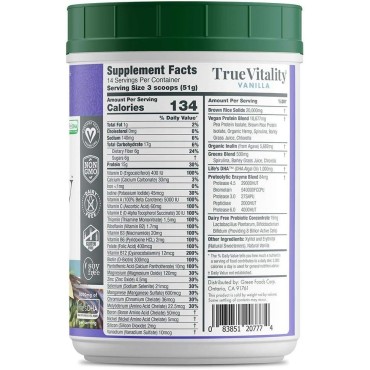 Green Foods True Vitality Plant Protein Shake with DHA Vanilla - 25.2 oz