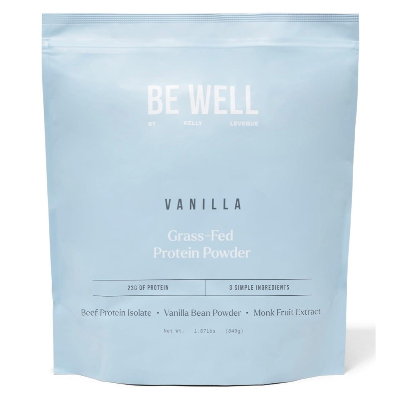 Be Well by Kelly Vanilla Grass-Fed Beef Protein Powder, 23G of Protein & Zero Carbs (3 Ingredients, 30 Servings) 9 Amino Acids + 3 BCAAs No Soy, No Dairy, Stevia-Free, No Sugar Added 1.87lb 849g